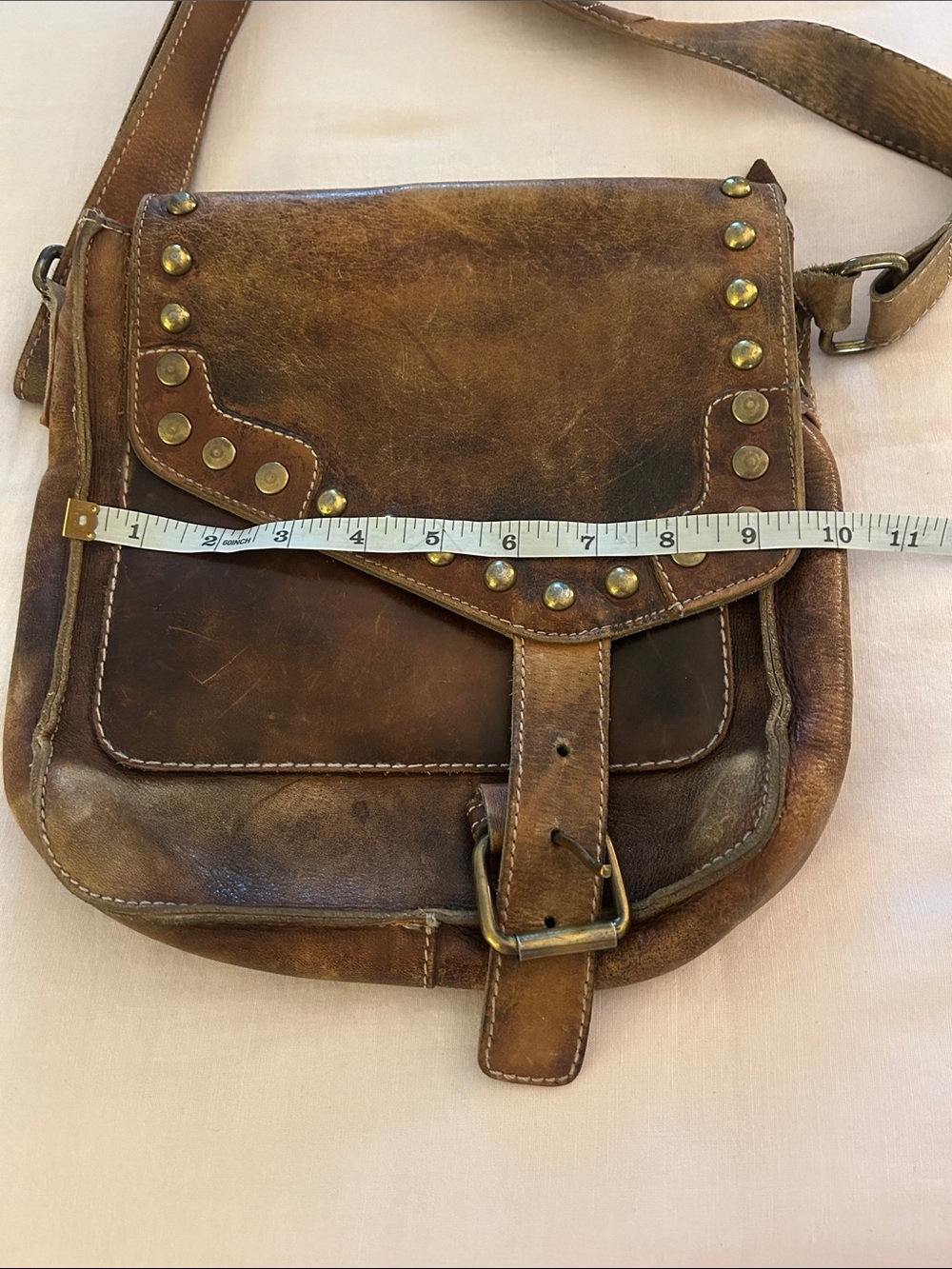 Bed Stu Brown Leather Studded Crossbody Bag - Picture 15 of 16